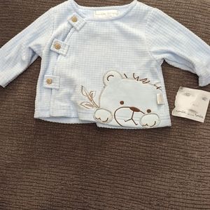 3/$30.  Rumble Tumble button up sweater with applique bear. Size 0-3 mts